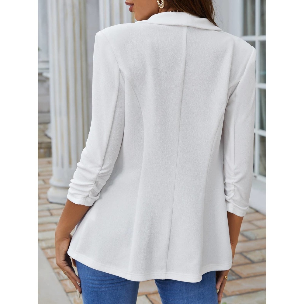 minimalist Shawl Collar Single Button Ruched Cuff Blazer jacket black - Picture 6 of 11